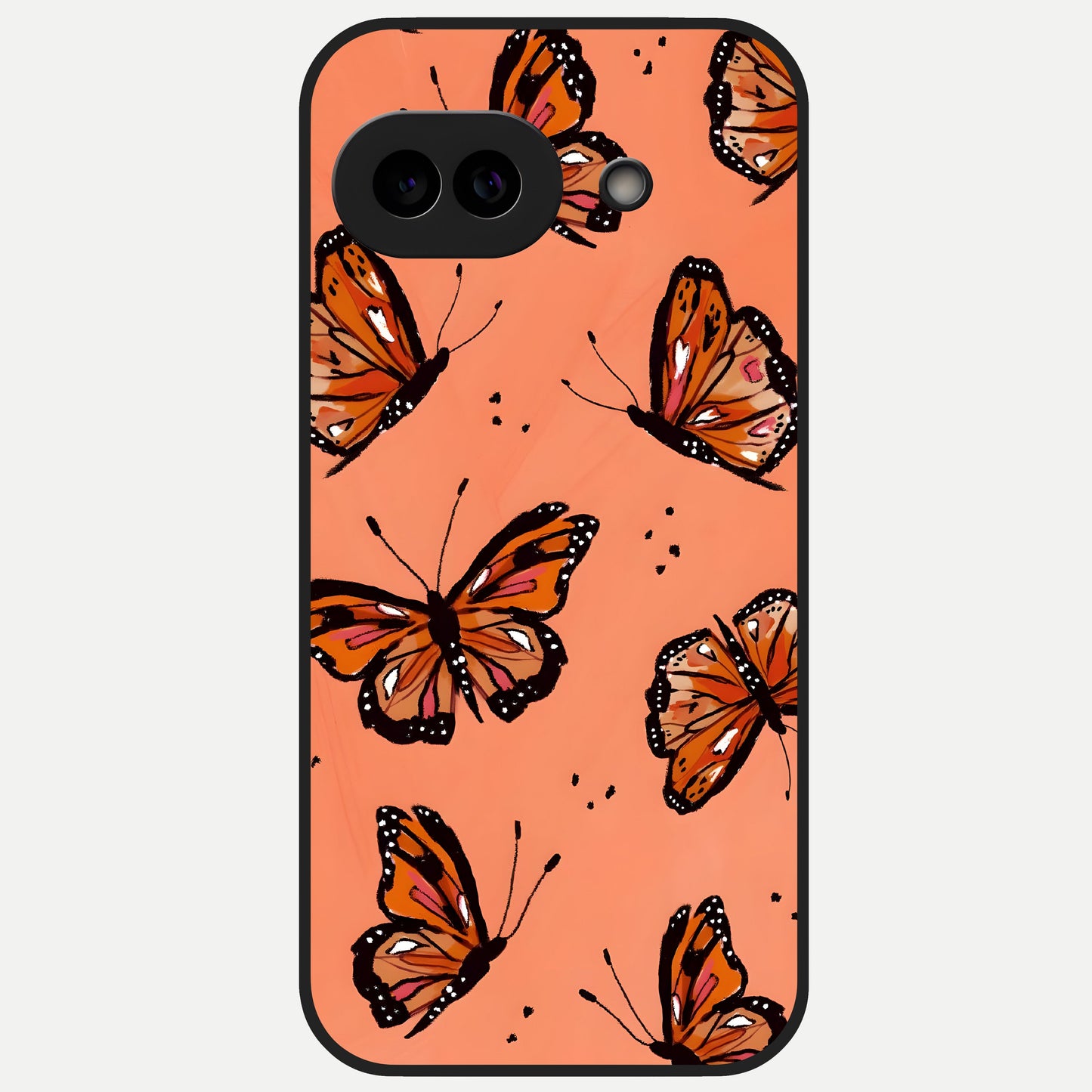  Coral Wing Butterfly Glass Case for Google Pixel 10A back cover – full design glossy printed glass finish