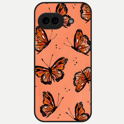  Coral Wing Butterfly Glass Case for Google Pixel 10A back cover – full design glossy printed glass finish