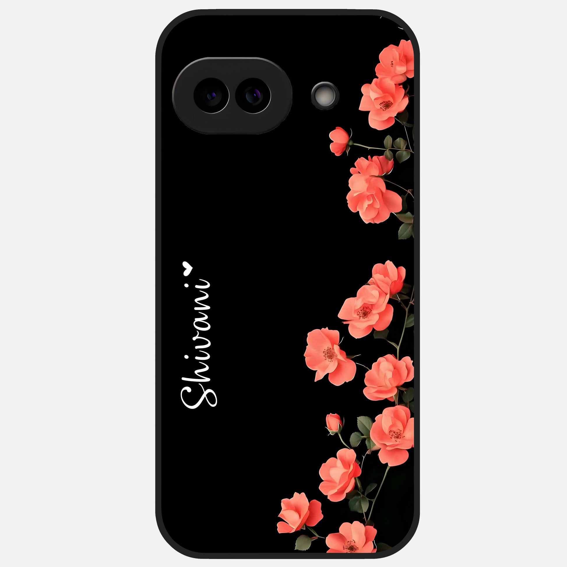  Crimson Bloom Grace Custom Name Glass Case for Google Pixel 10A back cover – full design glossy printed glass finish