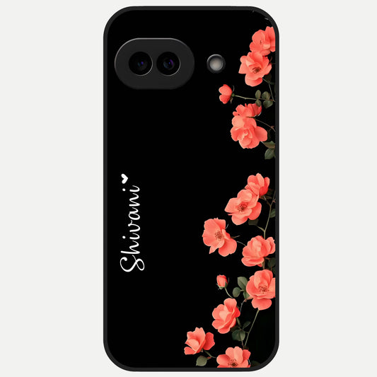  Crimson Bloom Grace Custom Name Glass Case for Google Pixel 10A back cover – full design glossy printed glass finish