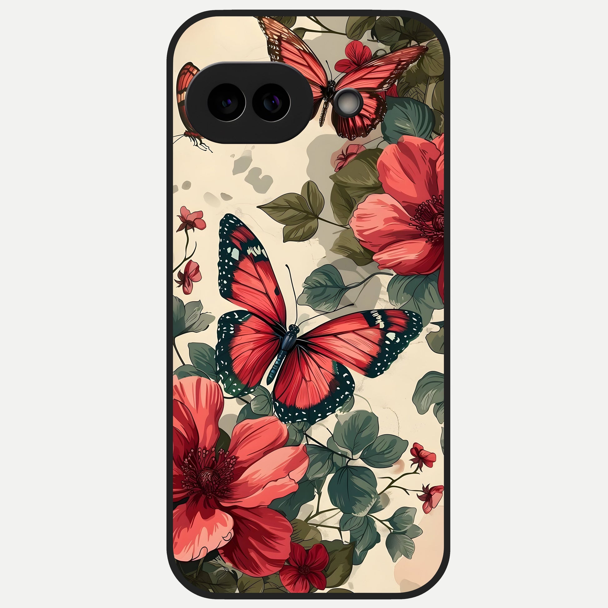  Crimson Butterfly Garden Glass Case for Google Pixel 10A back cover – full design glossy printed glass finish