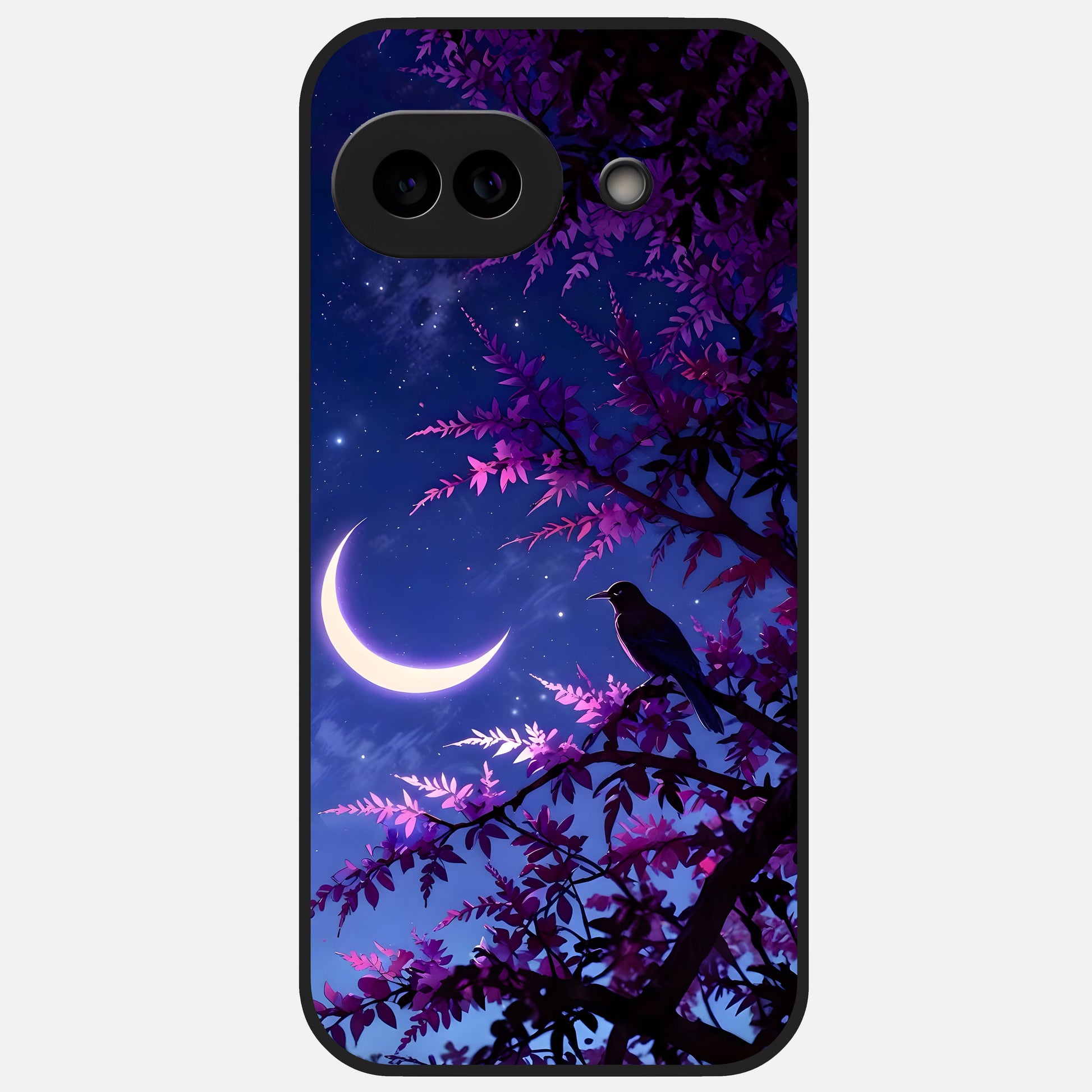  Crow And Moon Scenery Glass Case for Google Pixel 10A back cover – full design glossy printed glass finish