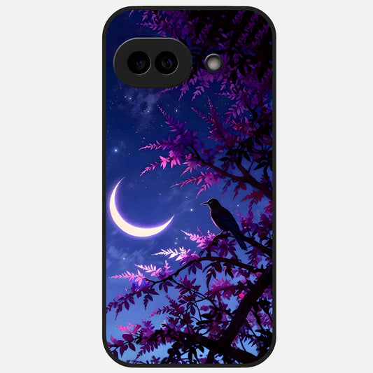  Crow And Moon Scenery Glass Case for Google Pixel 10A back cover – full design glossy printed glass finish