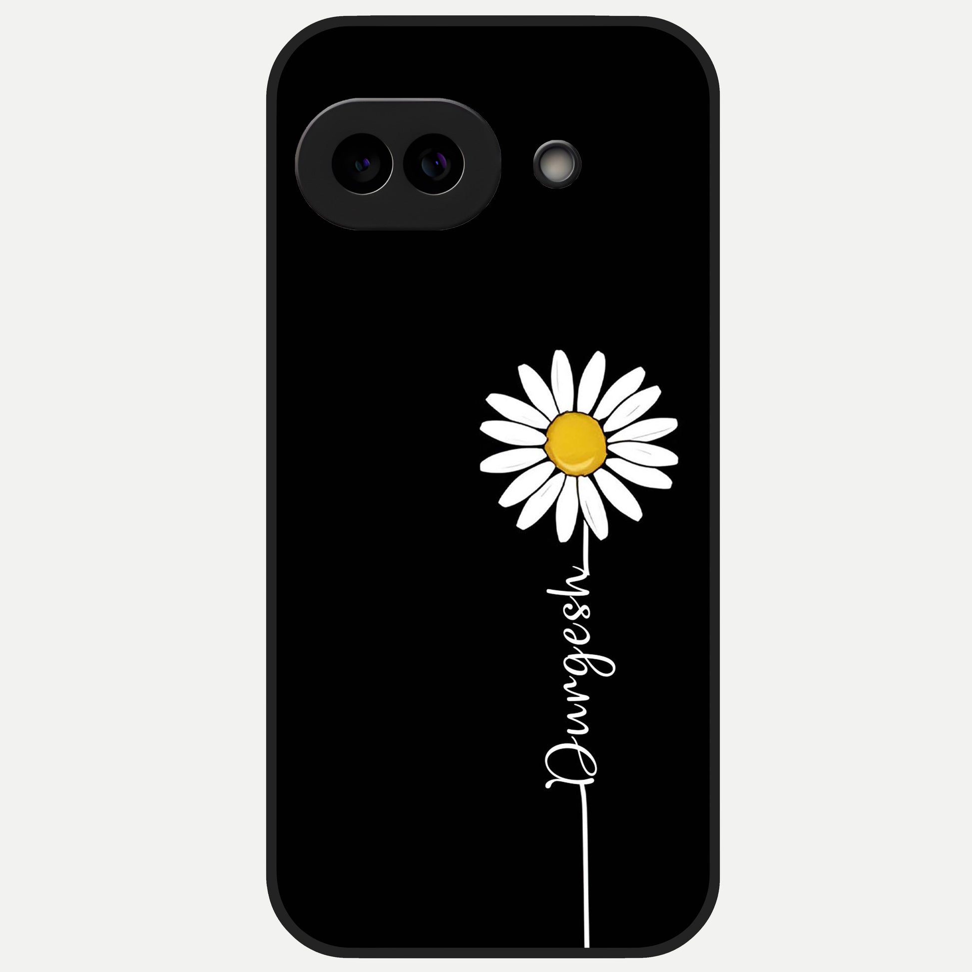  Custom Name White Flower Glass Case for Google Pixel 10A back cover – full design glossy printed glass finish
