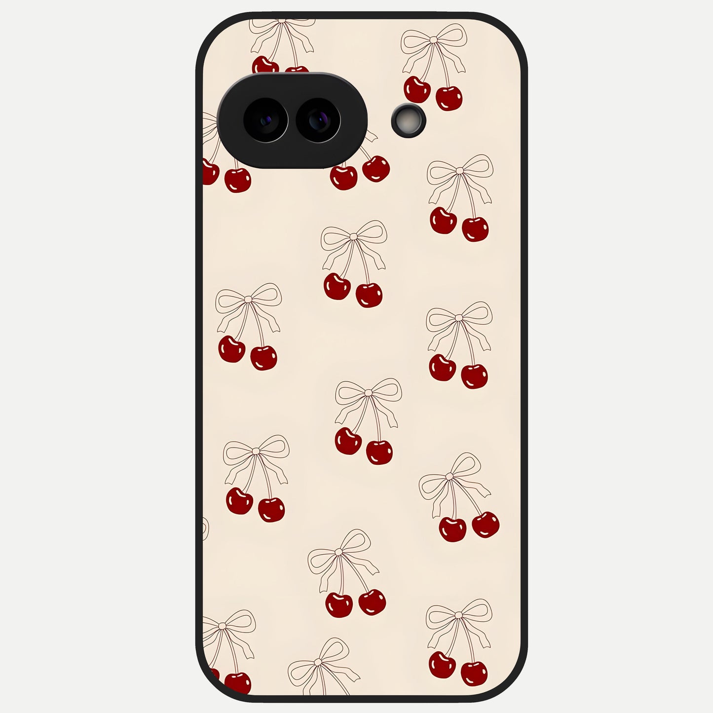  Cute Cherry Pattern Glass Case for Google Pixel 10A back cover – full design glossy printed glass finish