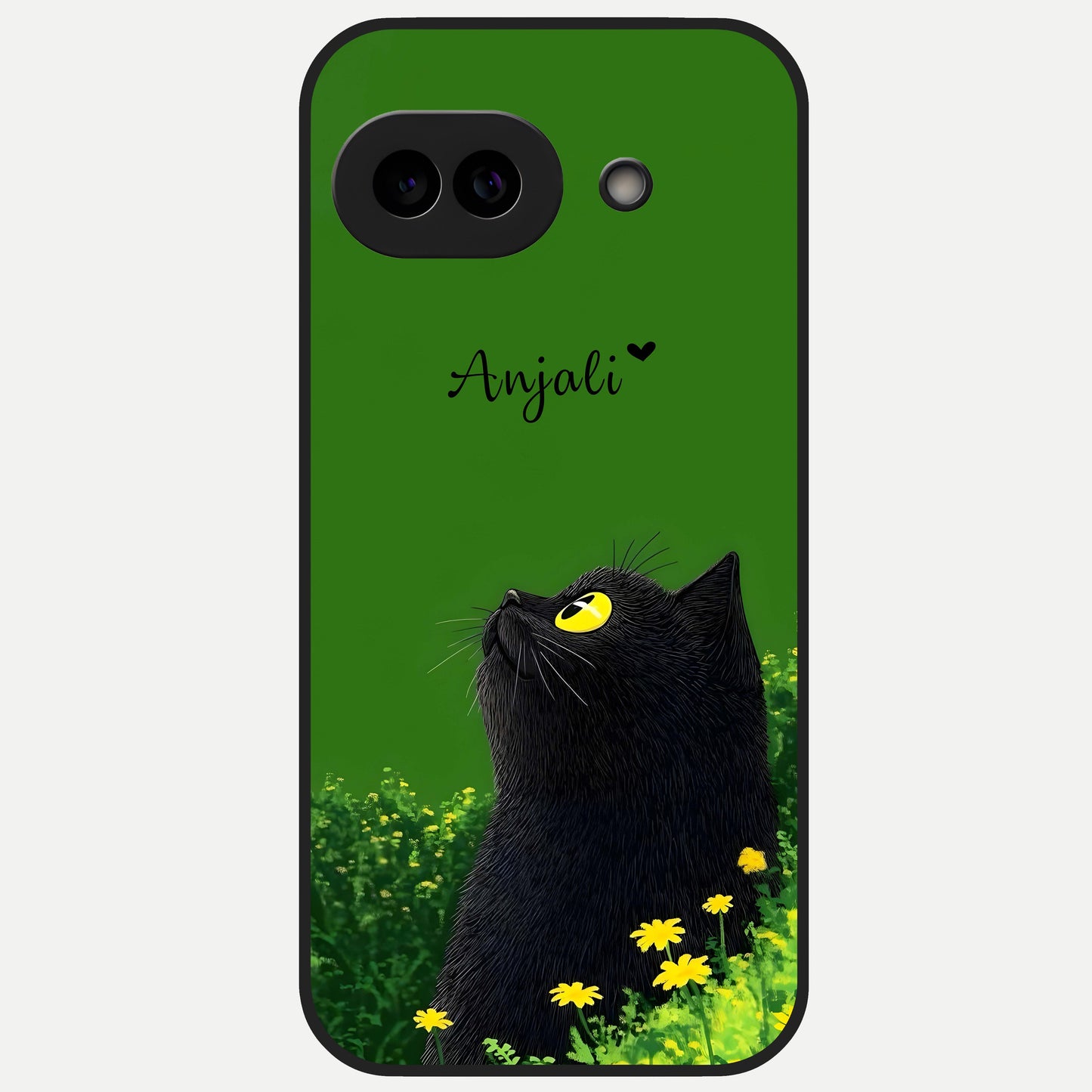  Emerald Cat Custom Name Glass Case for Google Pixel 10A back cover – full design glossy printed glass finish