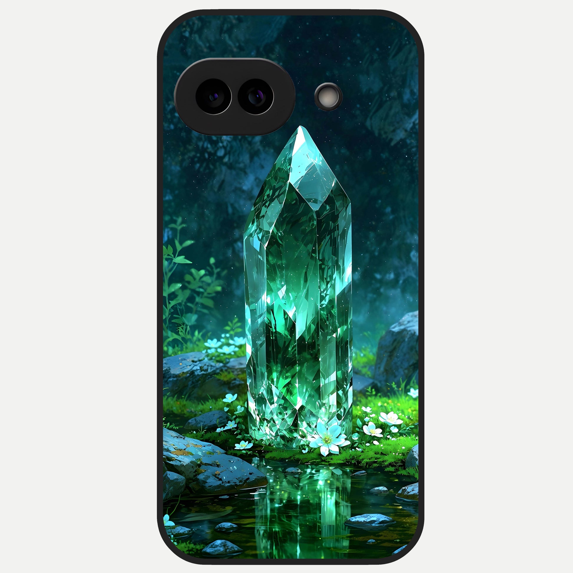  Emerald Light Crystal Glass Case for Google Pixel 10A back cover – full design glossy printed glass finish