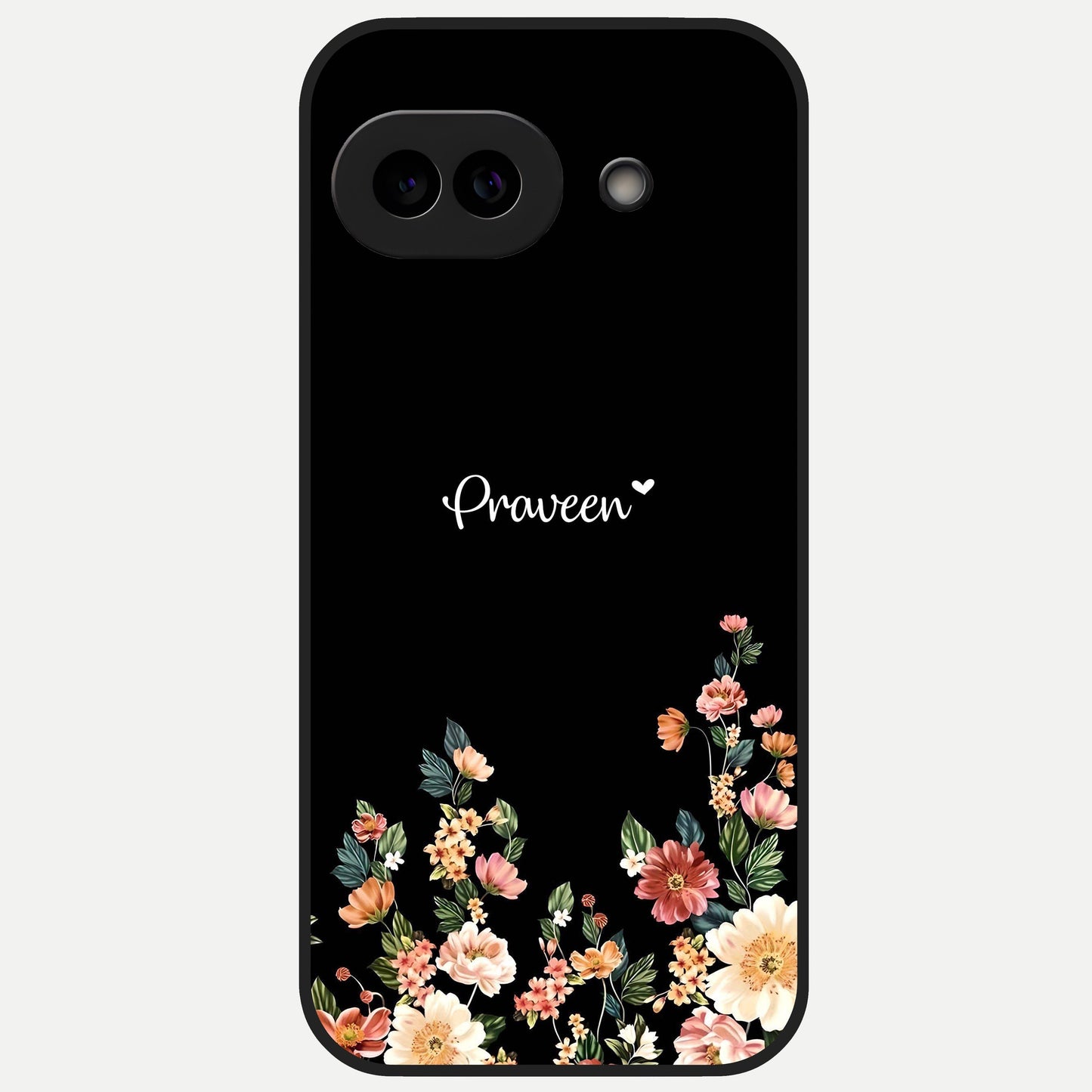  Floral Design Personalized Custom Name Glass Case for Google Pixel 10A back cover – full design glossy printed glass finish