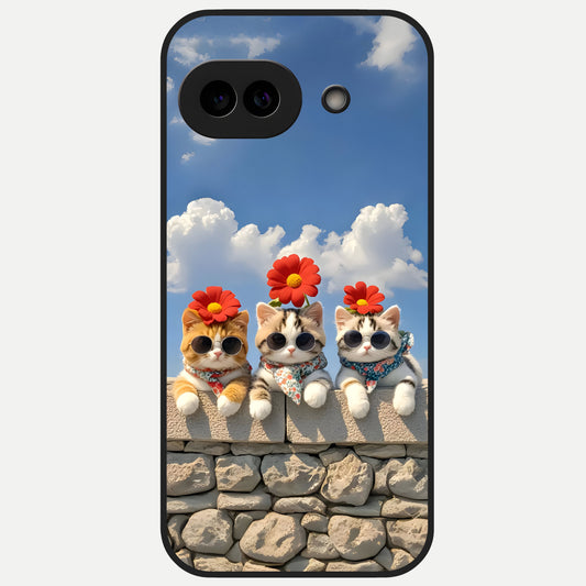 Floral Kitty Squad Glass Case for Google Pixel 10A back cover – full design glossy printed glass finish