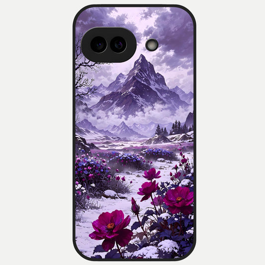  Flower Mountain View Glass Case for Google Pixel 10A back cover – full design glossy printed glass finish