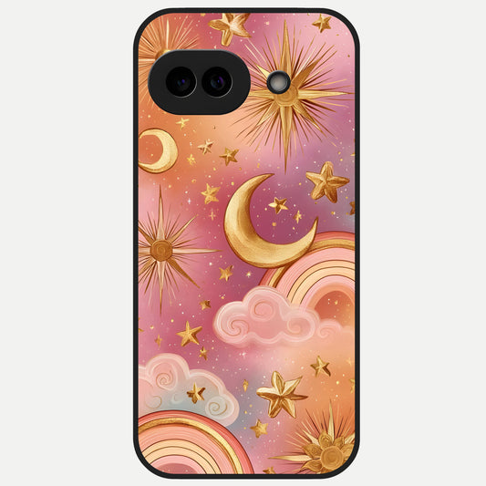  Golden Celestial Dreams Glass Case for Google Pixel 10A back cover – full design glossy printed glass finish