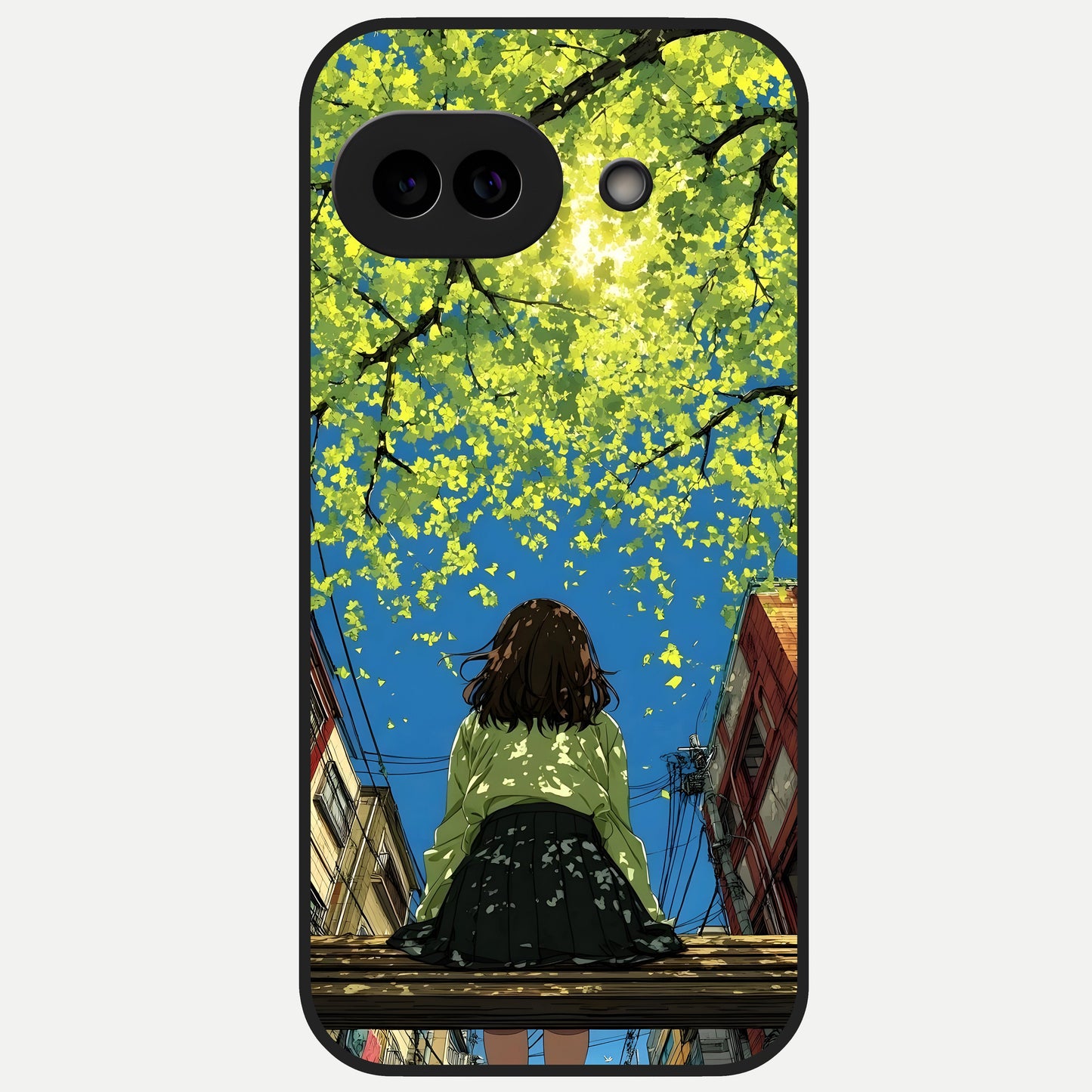  Golden Leaves Glow Glass Case for Google Pixel 10A back cover – full design glossy printed glass finish