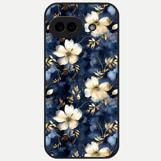  Golden Midnight Bloom Glass Case for Google Pixel 10A back cover – full design glossy printed glass finish