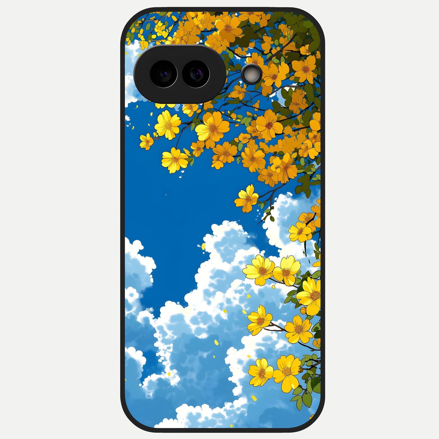  Golden Petal Sky Glass Case for Google Pixel 10A back cover – full design glossy printed glass finish