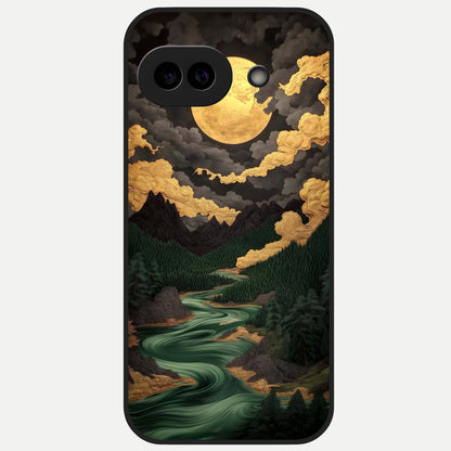  Golden River Moon Glass Case for Google Pixel 10A back cover – full design glossy printed glass finish