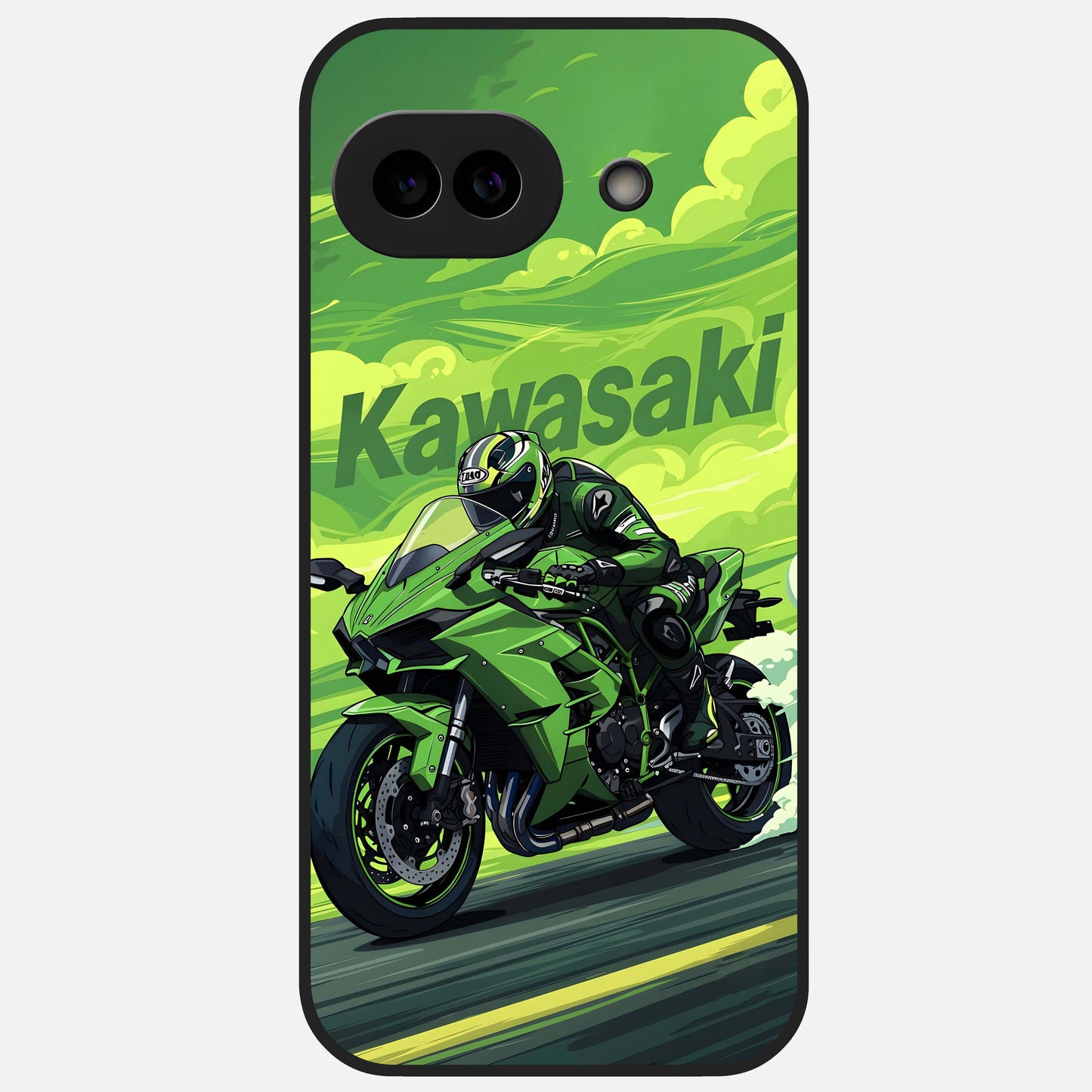  Green Kawasaki Glass Case for Google Pixel 10A back cover – full design glossy printed glass finish