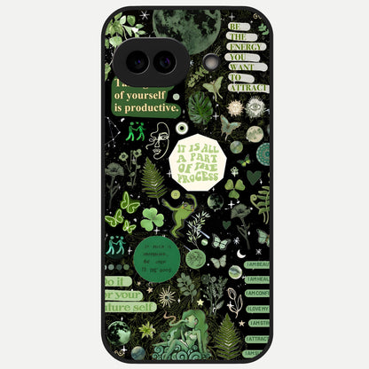  Green Moon Energy Glass Case for Google Pixel 10A back cover – full design glossy printed glass finish