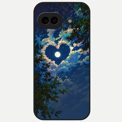  Heart With Moon Sky Glass Case for Google Pixel 10A back cover – full design glossy printed glass finish