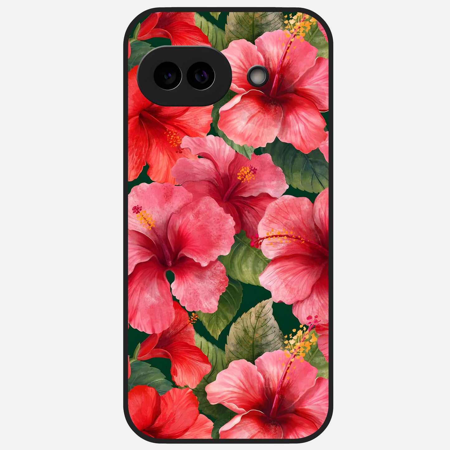  Hibiscus Pattern Glass Case for Google Pixel 10A back cover – full design glossy printed glass finish