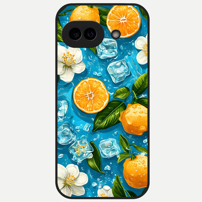  Ice Cube With Orange Glass Case for Google Pixel 10A back cover – full design glossy printed glass finish
