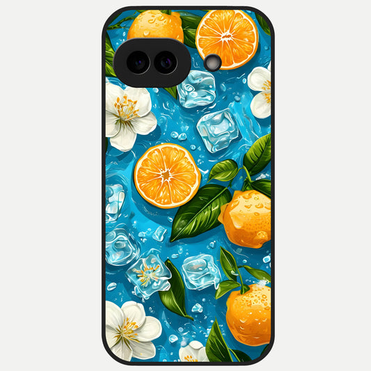  Ice Cube With Orange Glass Case for Google Pixel 10A back cover – full design glossy printed glass finish