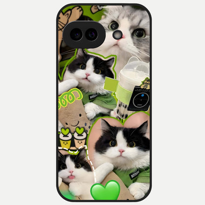  Matcha Cats Mood Glass Case for Google Pixel 10A back cover – full design glossy printed glass finish