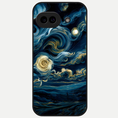  Midnight Sky Whirl Glass Case for Google Pixel 10A back cover – full design glossy printed glass finish