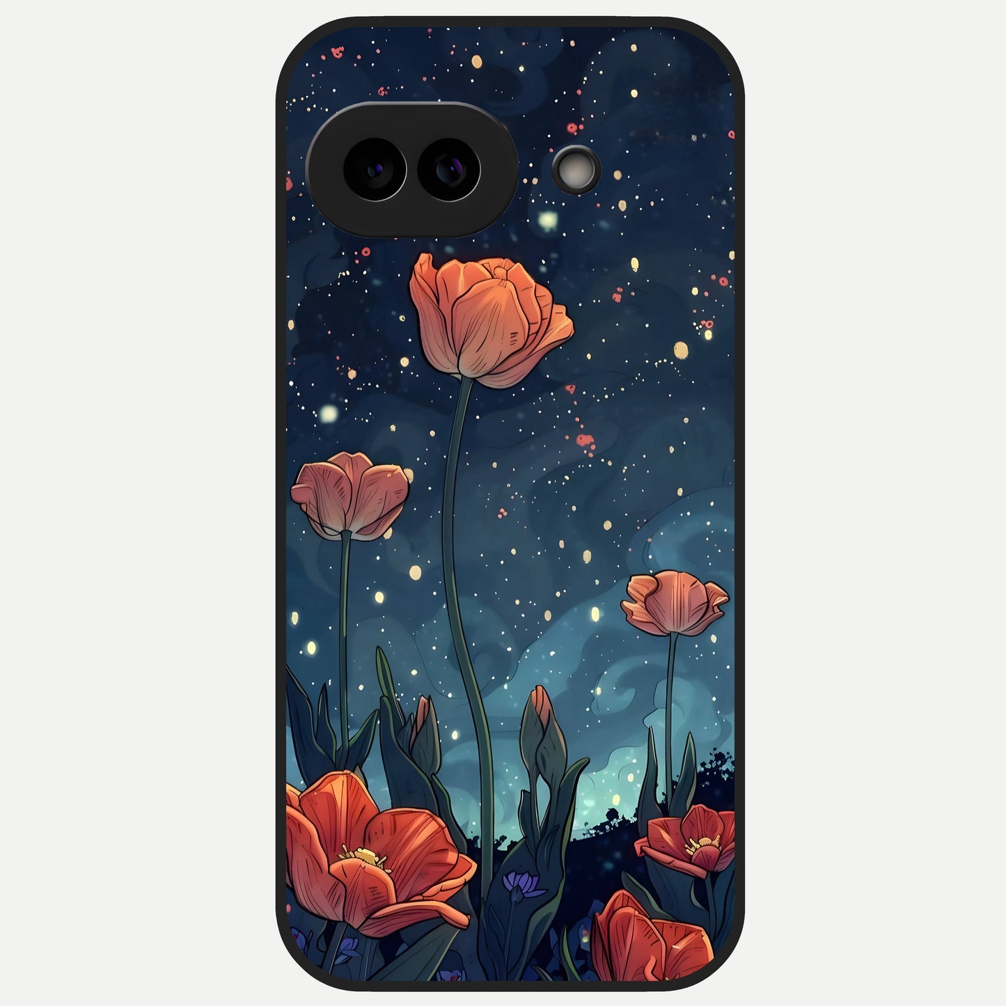  Midnight Tulip Glow Glass Case for Google Pixel 10A back cover – full design glossy printed glass finish
