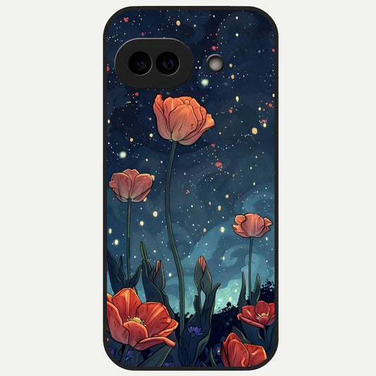  Midnight Tulip Glow Glass Case for Google Pixel 10A back cover – full design glossy printed glass finish