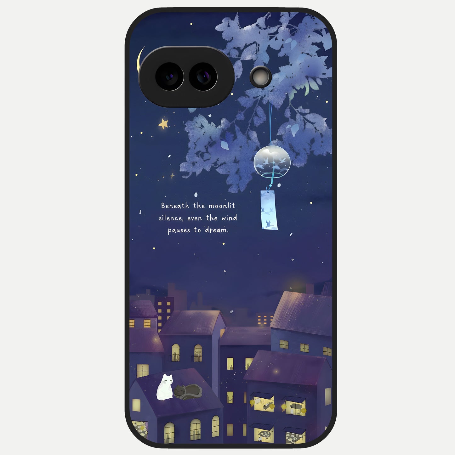  Moonlit Cat Silence Glass Case for Google Pixel 10A back cover – full design glossy printed glass finish
