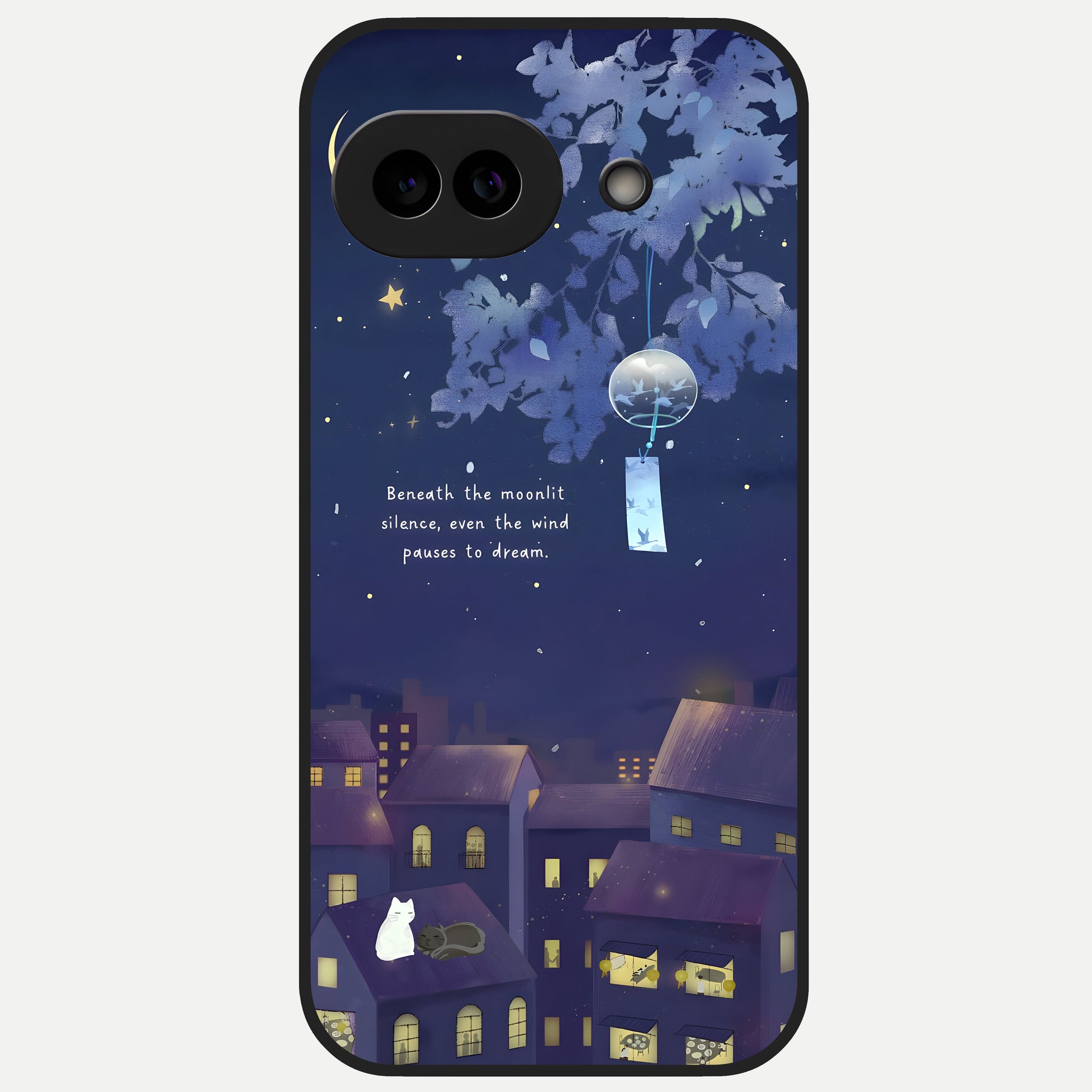  Moonlit Cat Silence Glass Case for Google Pixel 10A back cover – full design glossy printed glass finish