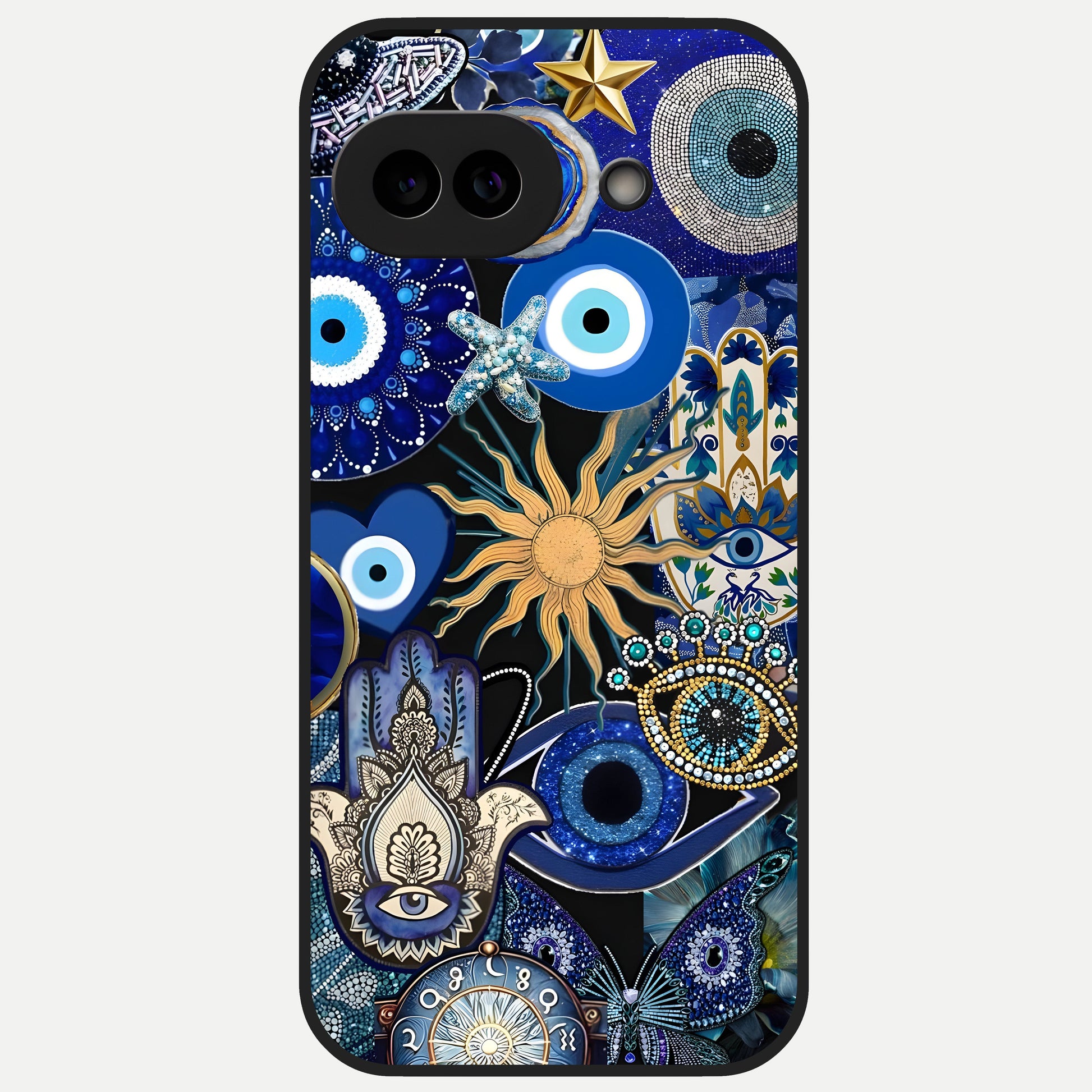  Mystic Blue Evil Eye Glass Case for Google Pixel 10A back cover – full design glossy printed glass finish