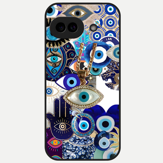  Mystic Charm Eye Glass Case for Google Pixel 10A back cover – full design glossy printed glass finish