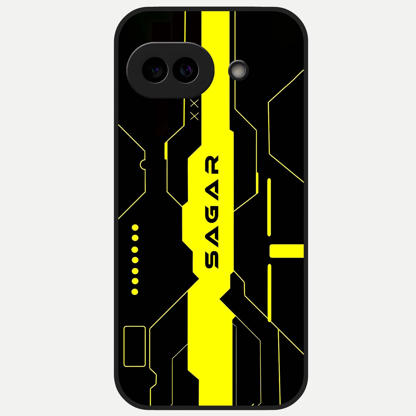  Neon CYBERPUNK Custom Name Glass Case for Google Pixel 10A back cover – full design glossy printed glass finish