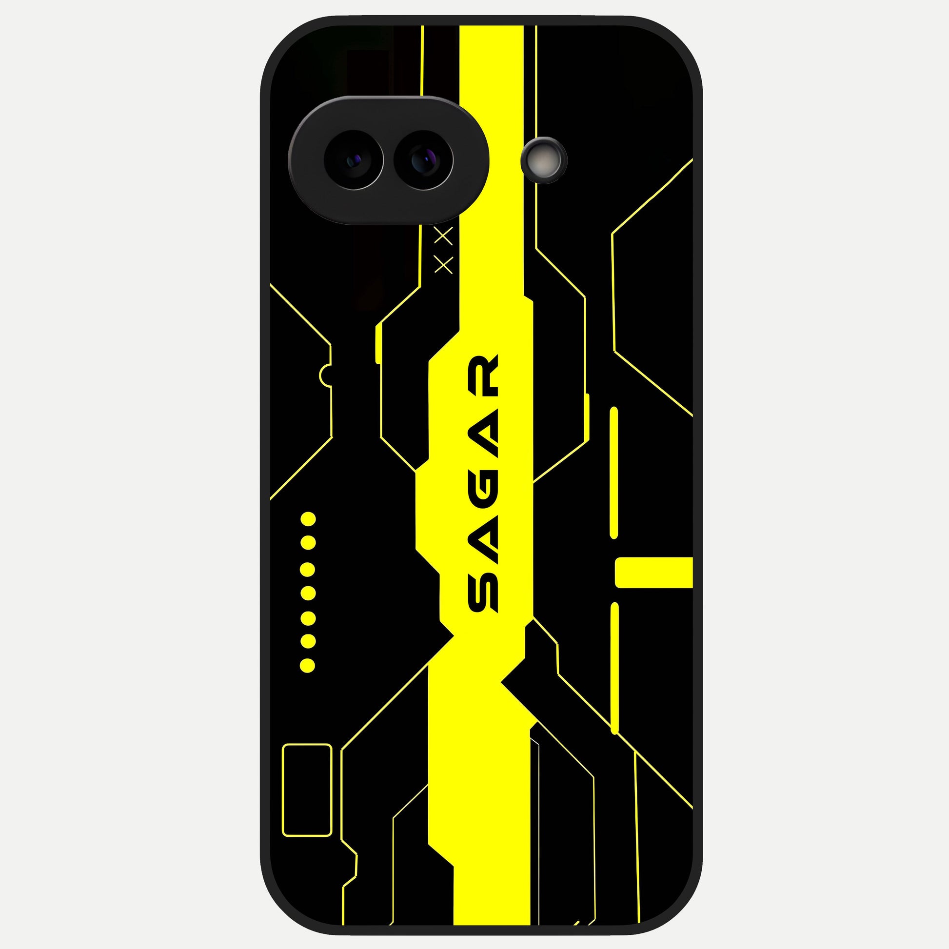  Neon CYBERPUNK Custom Name Glass Case for Google Pixel 10A back cover – full design glossy printed glass finish