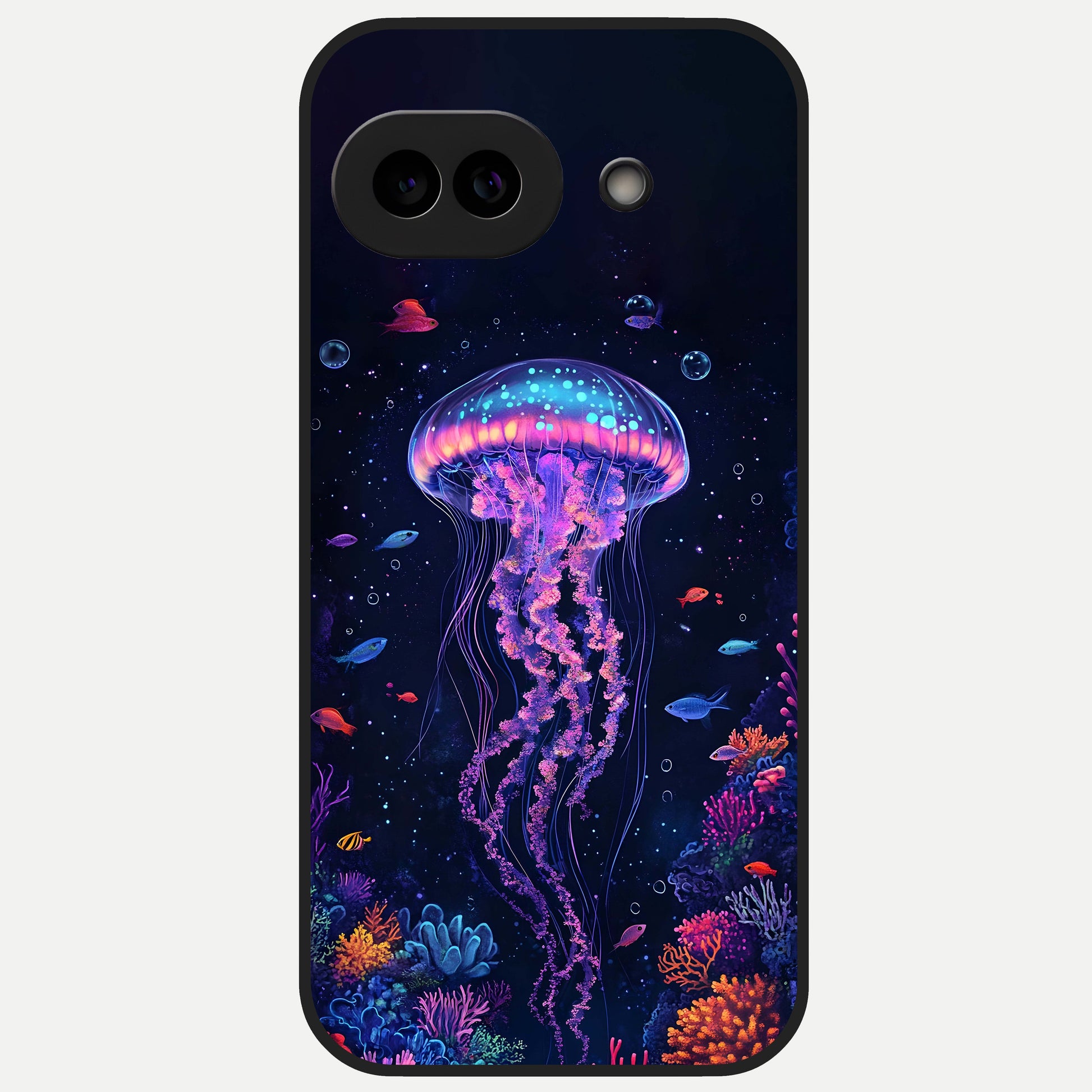  Neon Jellyfish Glass Case for Google Pixel 10A back cover – full design glossy printed glass finish