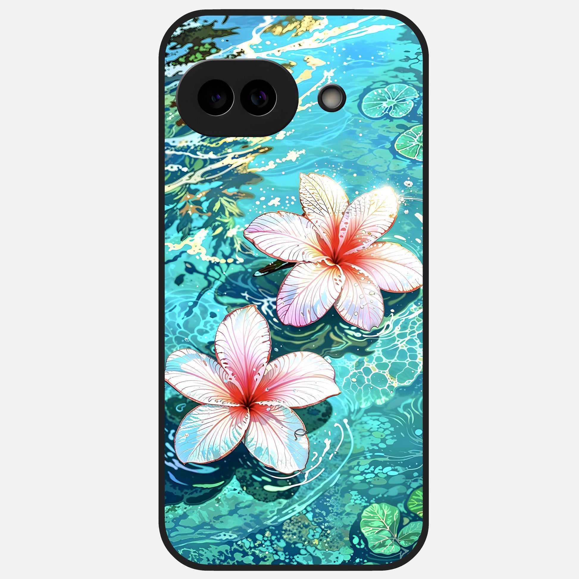  Pink Flowers in Water Glass Case for Google Pixel 10A back cover – full design glossy printed glass finish