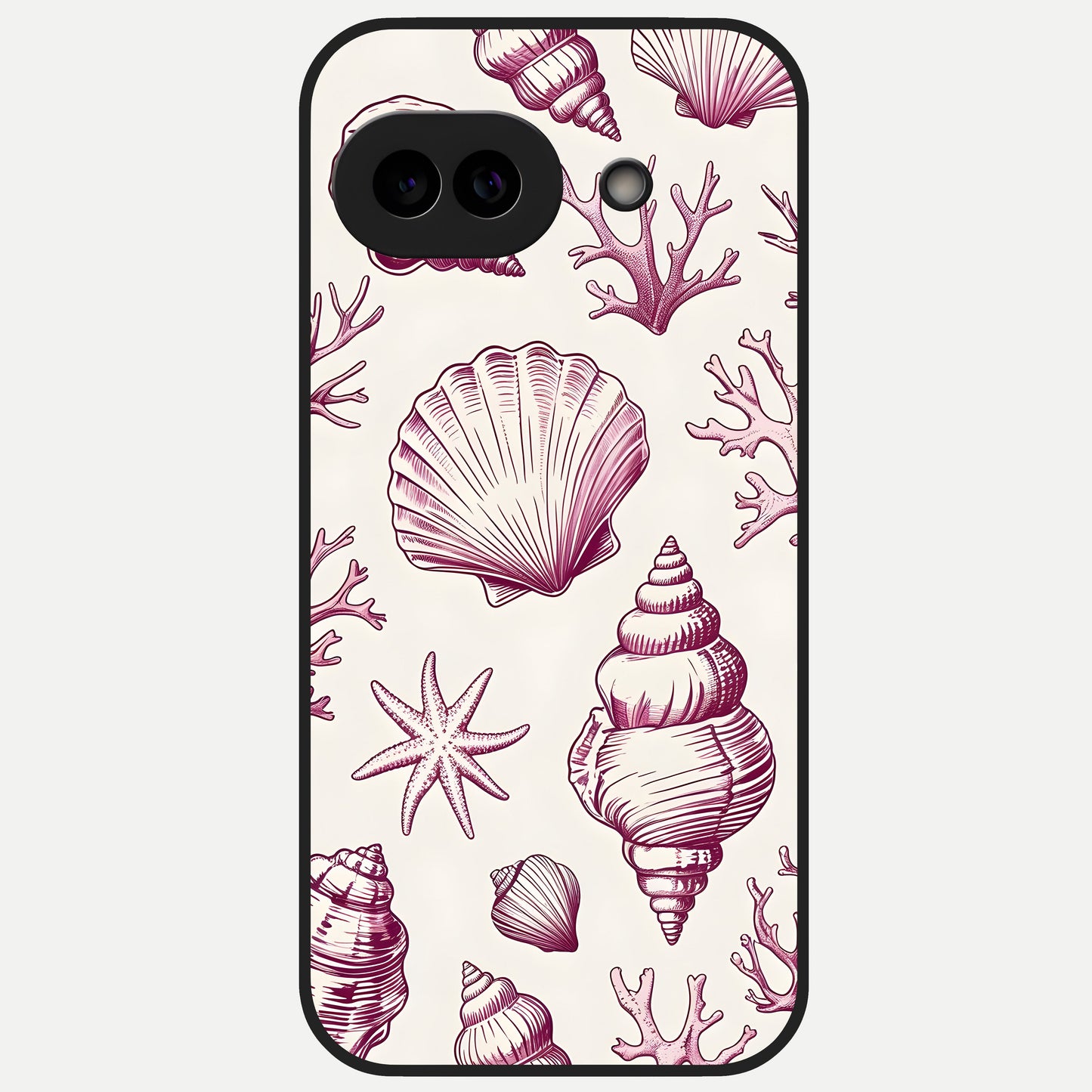  Pink Shells Outline Glass Case for Google Pixel 10A back cover – full design glossy printed glass finish