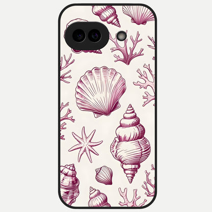  Pink Shells Outline Glass Case for Google Pixel 10A back cover – full design glossy printed glass finish
