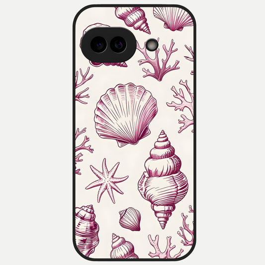  Pink Shells Outline Glass Case for Google Pixel 10A back cover – full design glossy printed glass finish