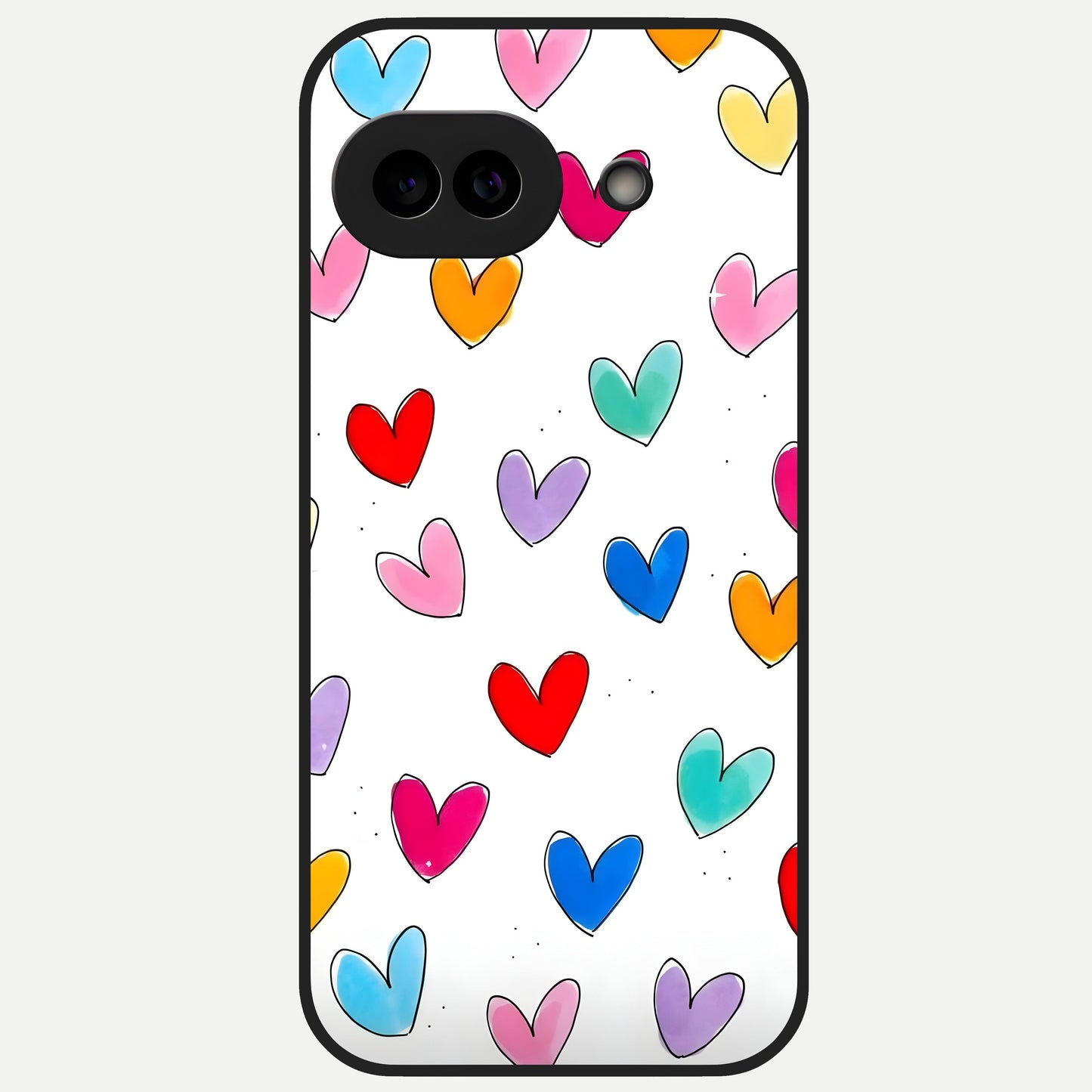  Playful Love Doodles Glass Case for Google Pixel 10A back cover – full design glossy printed glass finish