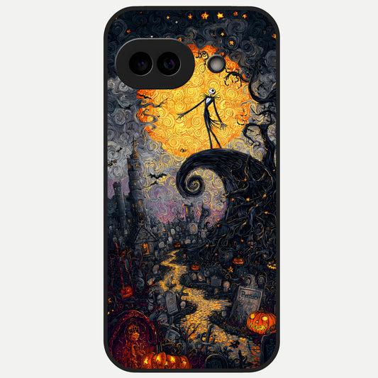  Pumpkin Moon Night Glass Case for Google Pixel 10A back cover – full design glossy printed glass finish