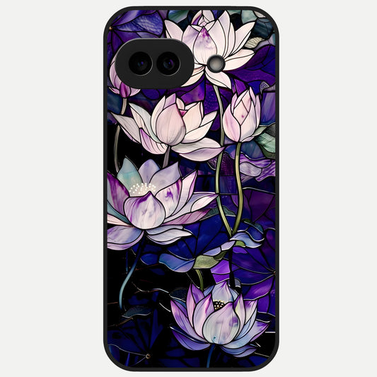  Purple Lotus Pattern Glass Case for Google Pixel 10A back cover – full design glossy printed glass finish