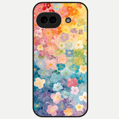  Rainbow Blossom Burst Glass Case for Google Pixel 10A back cover – full design glossy printed glass finish