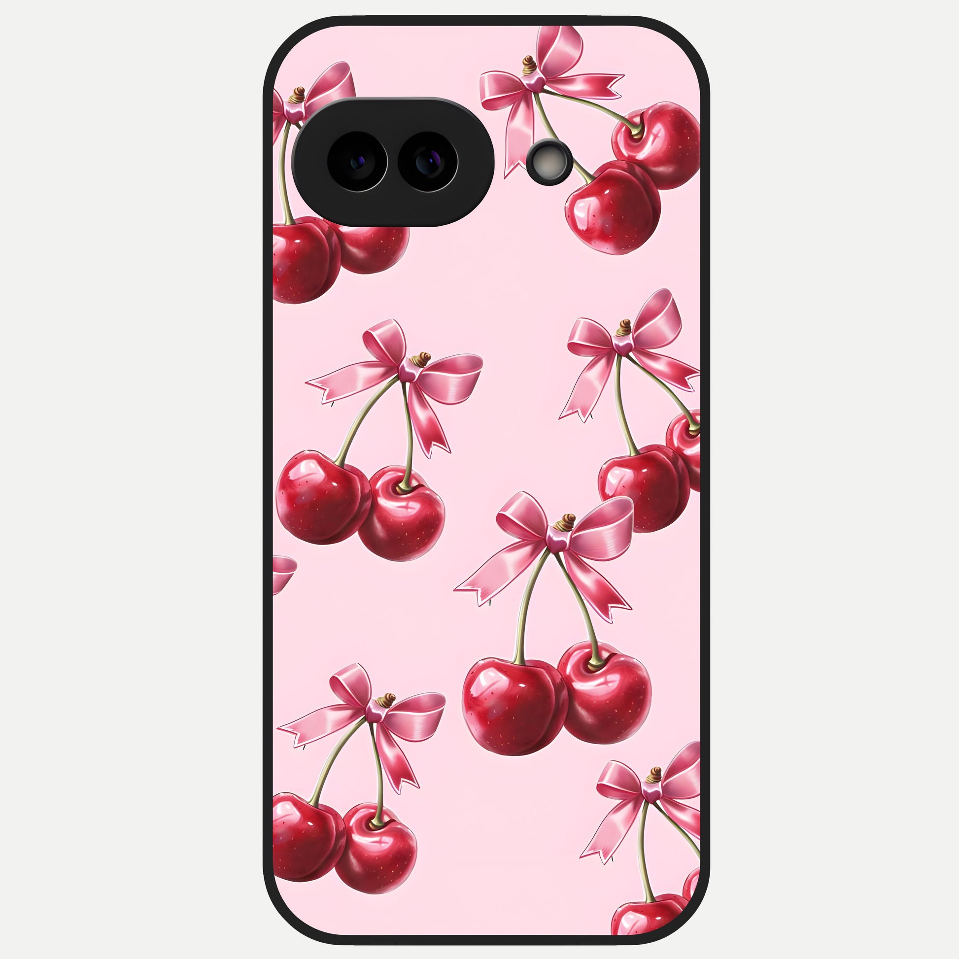  Red Cherries Pattern Glass Case for Google Pixel 10A back cover – full design glossy printed glass finish