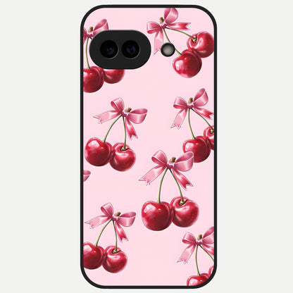  Red Cherries Pattern Glass Case for Google Pixel 10A back cover – full design glossy printed glass finish