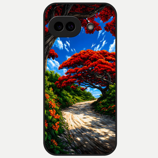  Red Trees Pathway Glass Case for Google Pixel 10A back cover – full design glossy printed glass finish