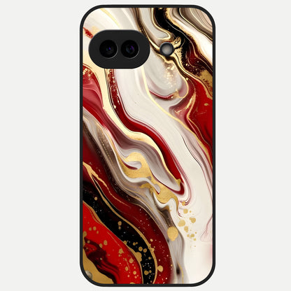  Red And White Marble Glass Case for Google Pixel 10A back cover – full design glossy printed glass finish