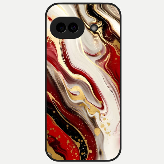  Red And White Marble Glass Case for Google Pixel 10A back cover – full design glossy printed glass finish