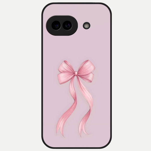  Soft Blush Bow Glass Case for Google Pixel 10A back cover – full design glossy printed glass finish
